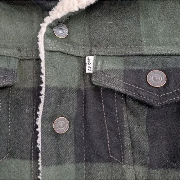Levis Men's Green Buffalo Plaid Sherpa Jacket Sz Small - Picture 8 of 10